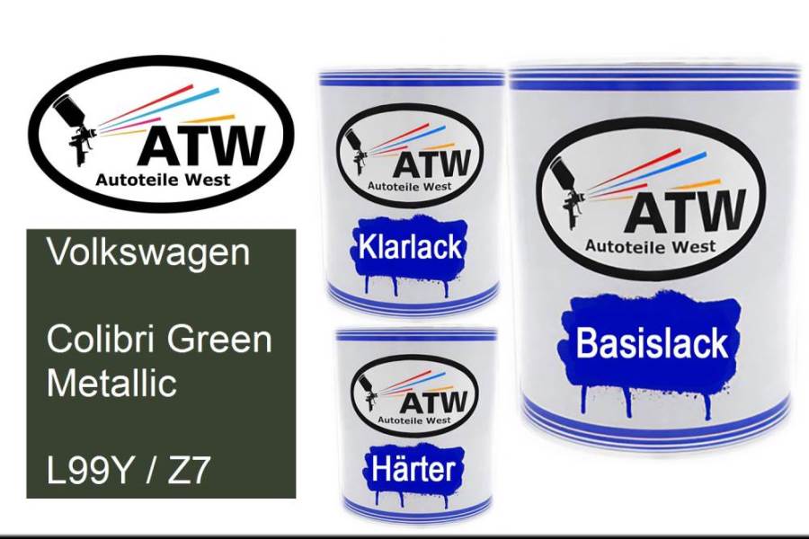 Volkswagen, Colibri Green Metallic, L99Y / Z7: 1L Lackdose + 1L Klarlack + 500ml Härter - Set, von ATW Autoteile West.